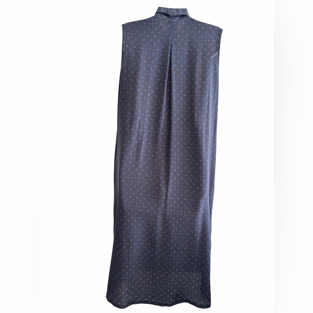 Vince Blue Silk Polka Dot Midi Dress M Sleeveless V Neck Casual Cocktail Pockets - Picture 12 of 16
